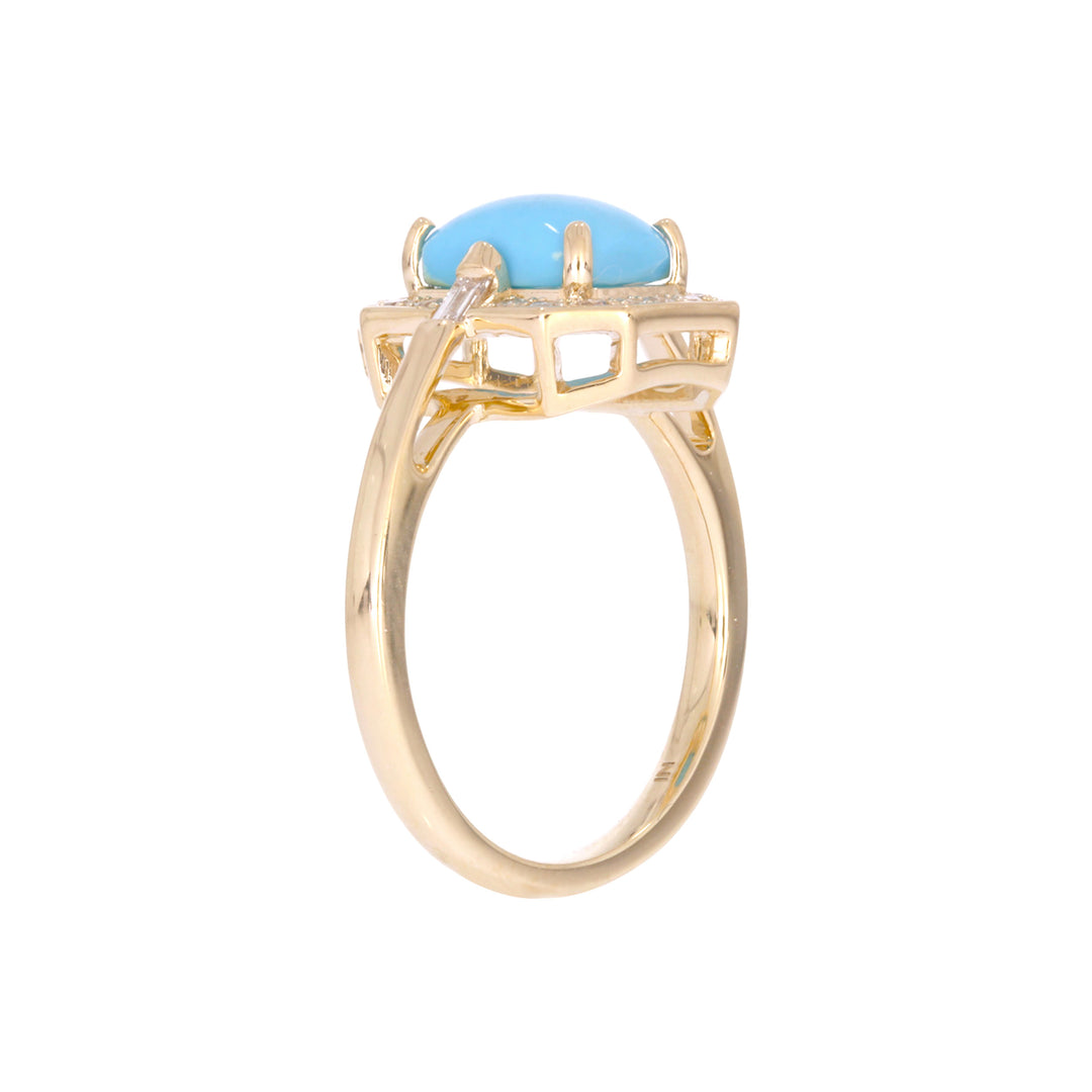 CR97135TQ8X6. 14k Solid Gold Diamond and Turquoise Ring