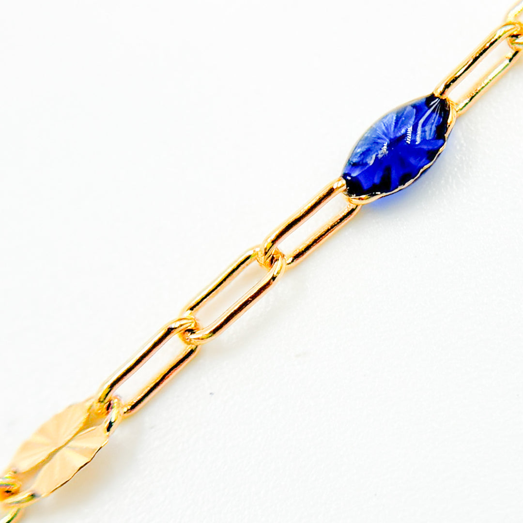 V295BLGF. 14K Gold Filled Blue Color Enamel with Paperclip and Diamond Cut Marina Links