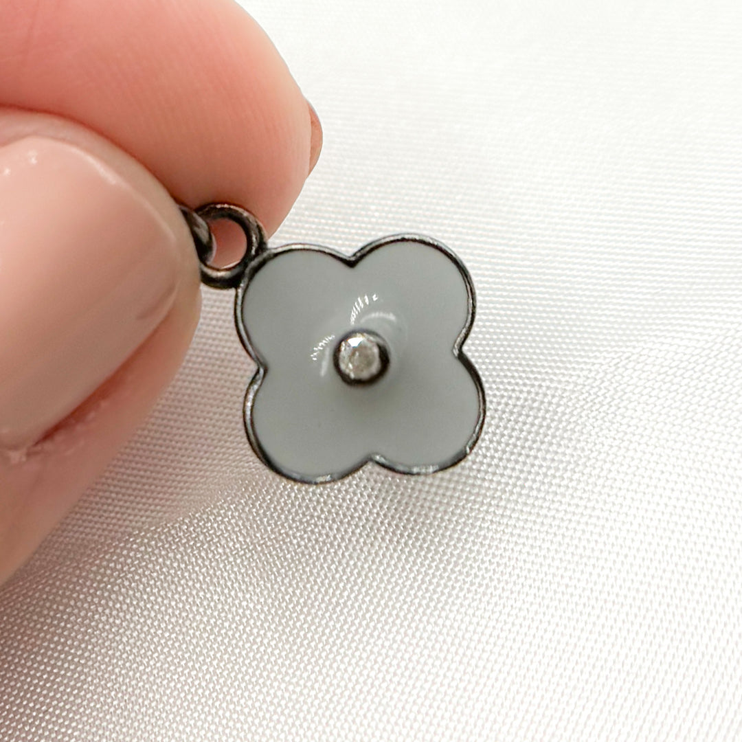 DC488A. Diamond Sterling Silver Flower Enamel Charm