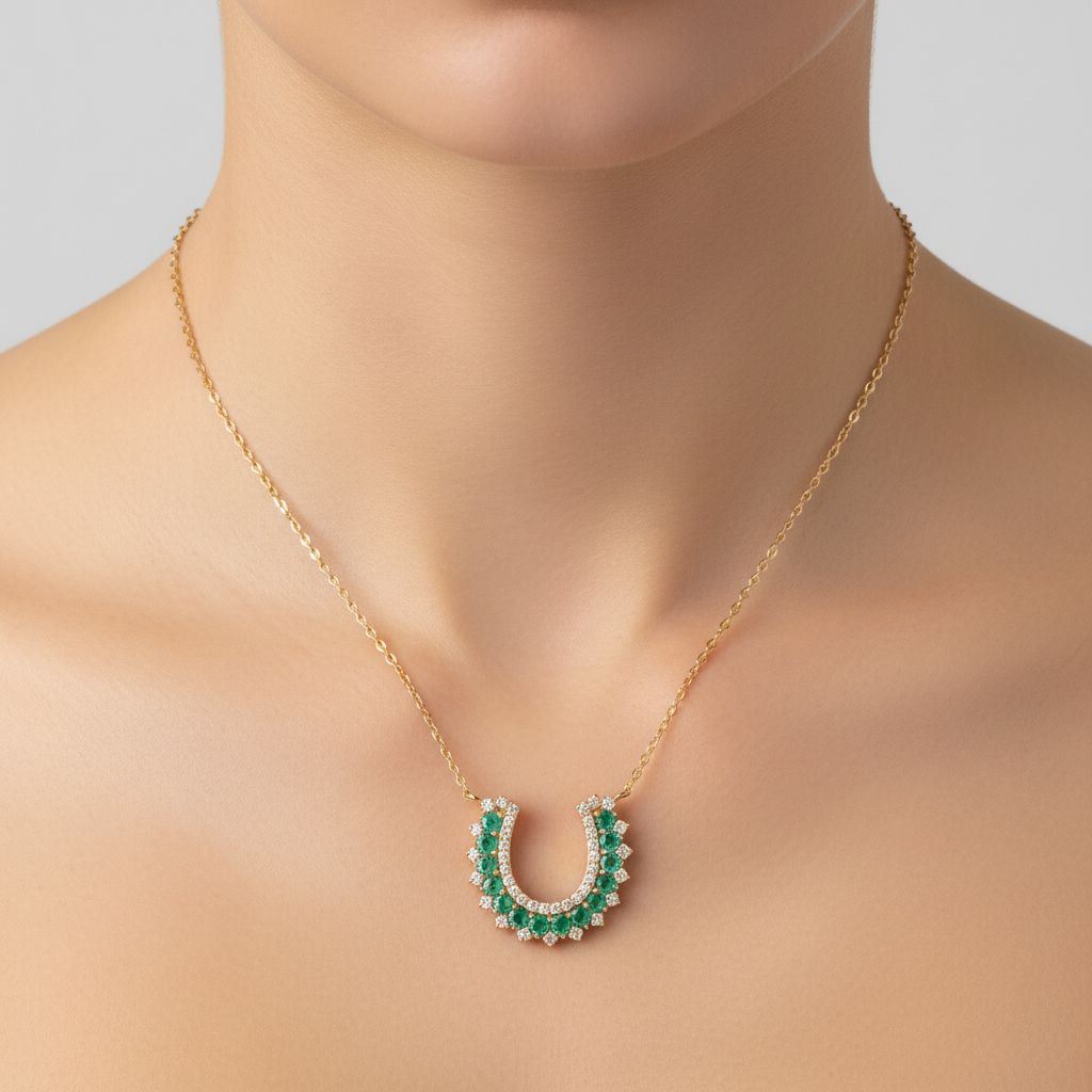 NFE72951EM. 18K Solid Gold Fancy Emerald Necklace