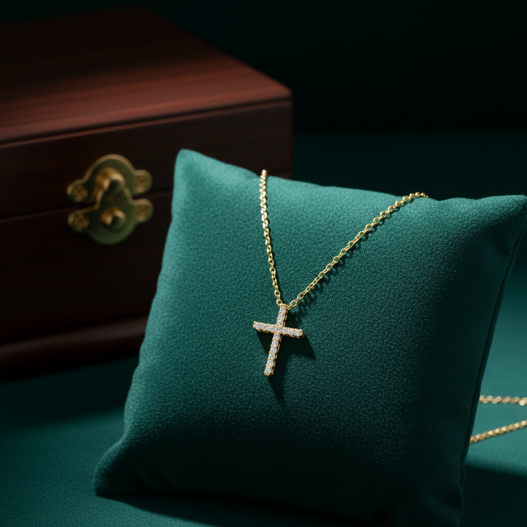 PCA44454. 14k Solid Gold Diamond Cross Necklace