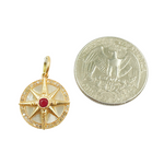 Load image into Gallery viewer, 14K Solid Gold Compass Circle Charm available in Mother of Pearl &amp; Ruby. KG169
