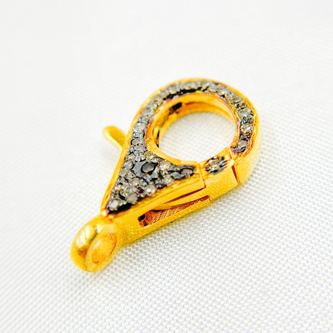DC627. Pave Diamond & 925 Sterling Silver Gold Plated and Two-Tone (Black Rhodium and Gold Plated) Round Trigger Clasp.