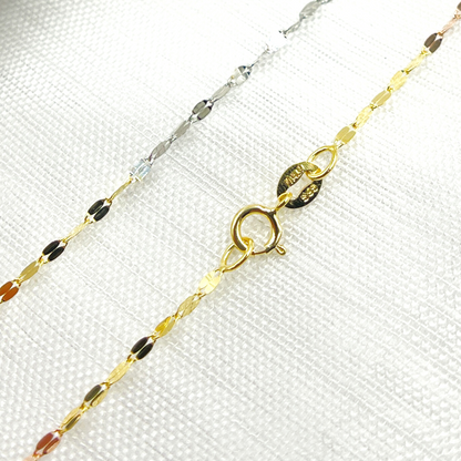 14K Solid Gold Tri-Color Flat Marina Chain