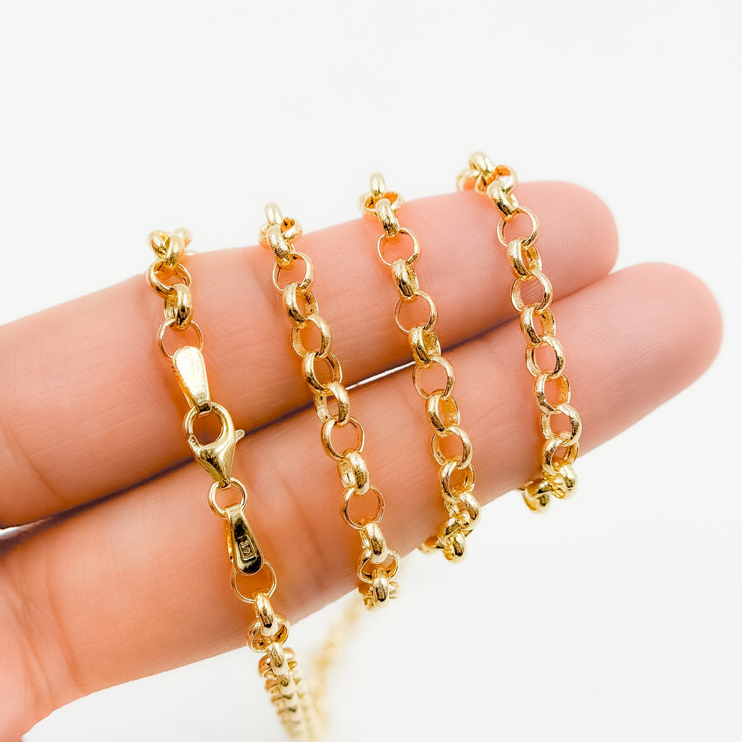 140HVR0194001. 14K Yellow Gold Round Rolo Chain – Lightweight Hollow Link Necklace
