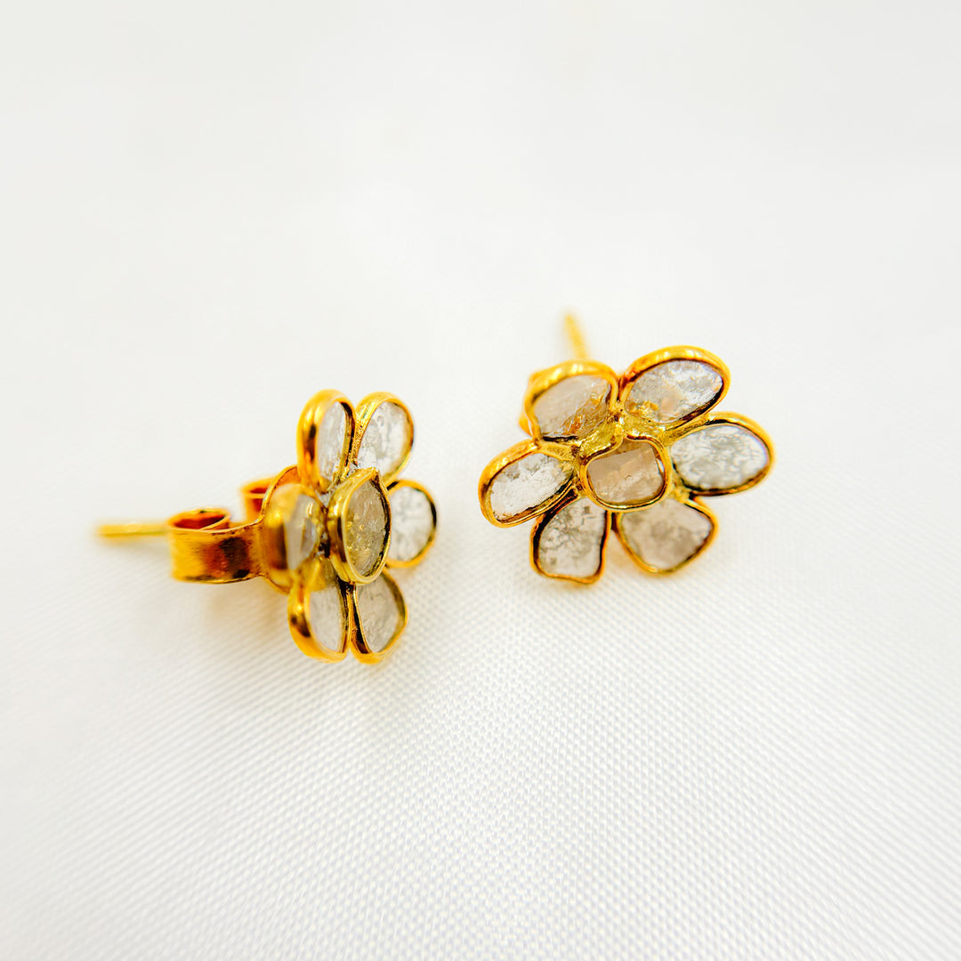 DE030. Diamond Silver Flower Studs