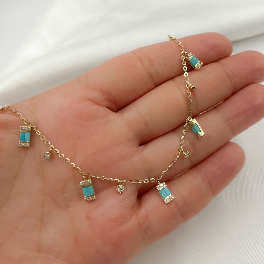 14K Solid Gold Turquoise and Diamond Dangle Necklace. CN96316TQ