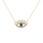 Load image into Gallery viewer, NFD70803. 14k Solid Yellow Gold, Diamonds &amp; Precious Stones Cable Link Evil Eye Necklace