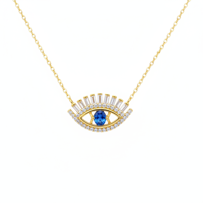 NFD70803. 14k Solid Yellow Gold, Diamonds & Precious Stones Cable Link Evil Eye Necklace