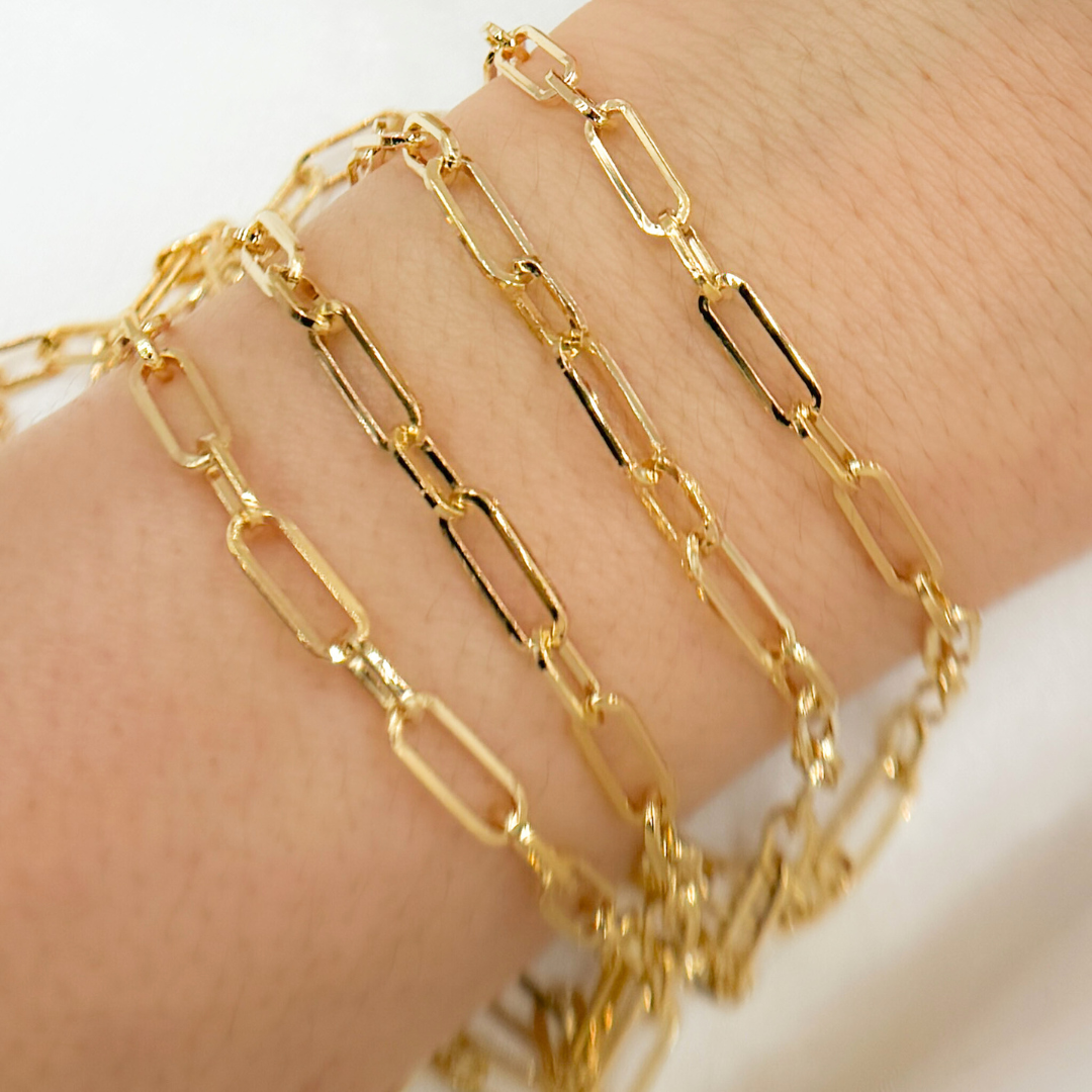Gold Plated 925 Sterling Silver Flat Paperclip Link Chain