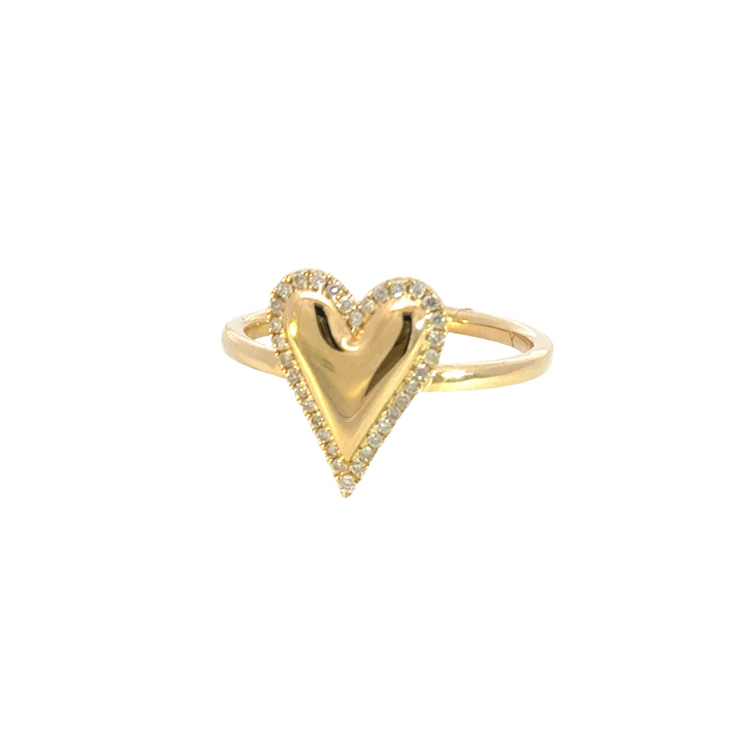 14K Solid Gold Diamond Statement Heart Ring.