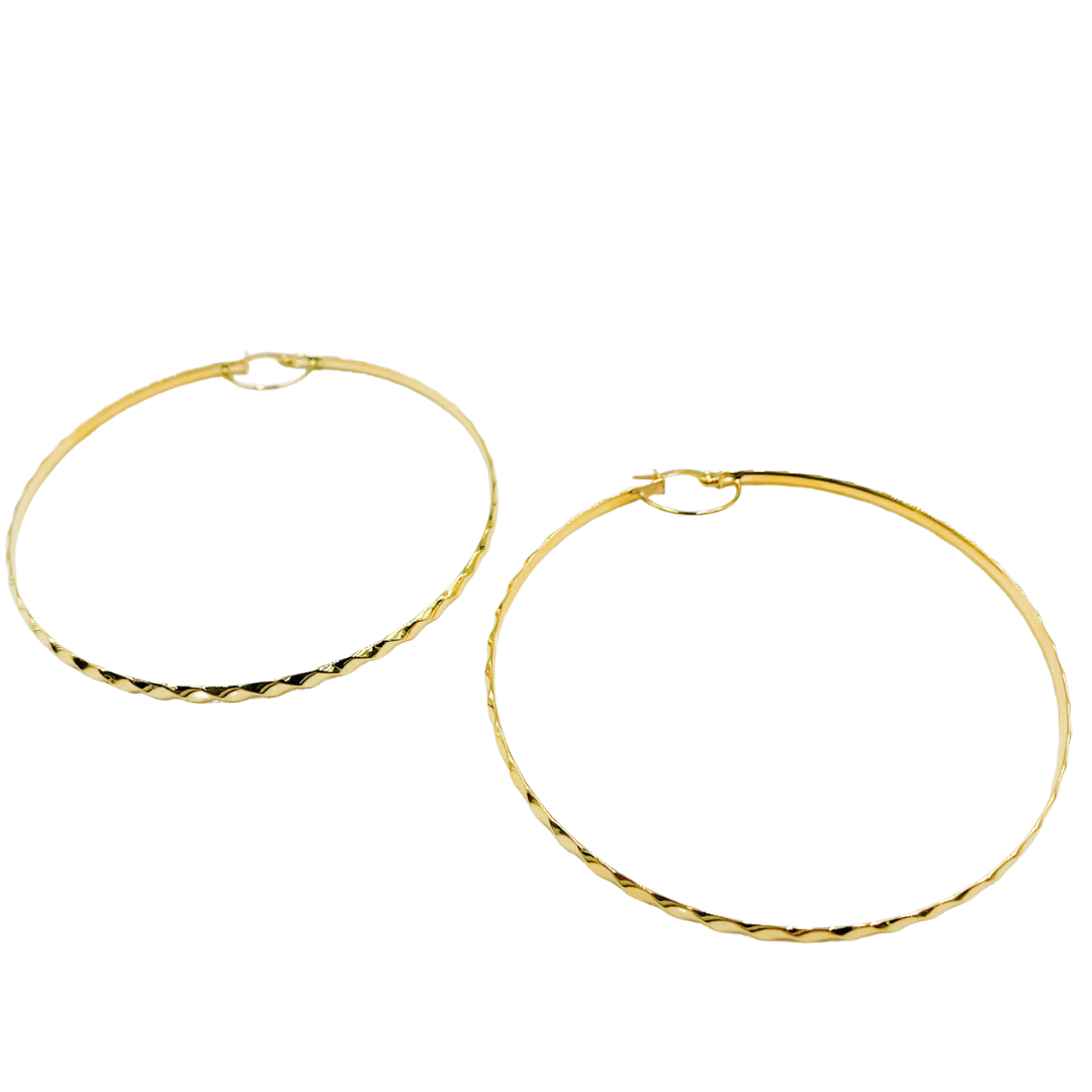 GER103. 14K Solid Gold Twisted Hoop Earrings