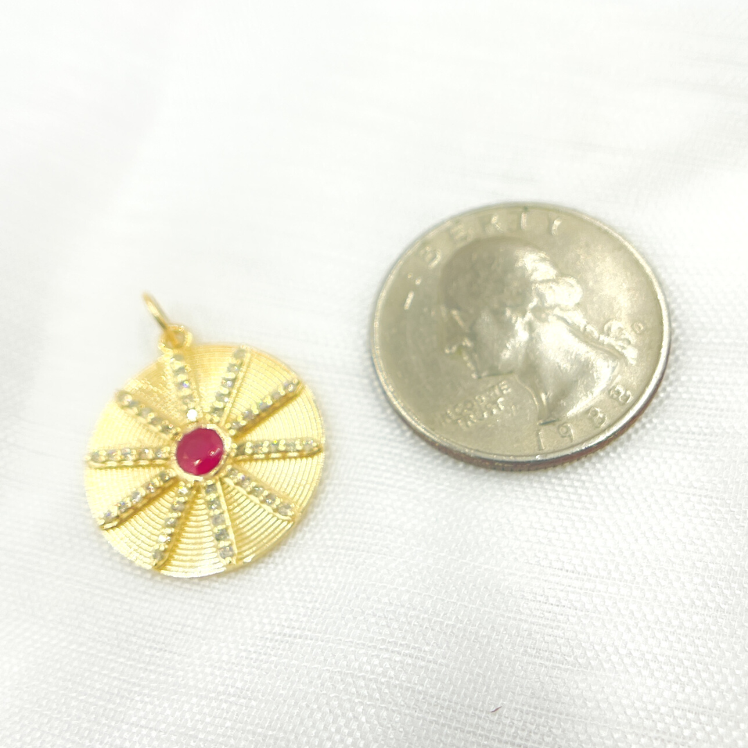 14K Solid Gold Diamond Circle Charm Available in (Ruby & Blue Sapphire). GDP464