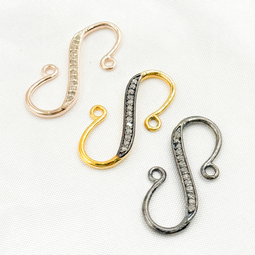 Pave Diamond & 925 Sterling Silver Black Rhodium, Two-Tone (Black Rhodium and Gold Plated), and Rose Gold Plated "S-Hook" Clasp. DC494