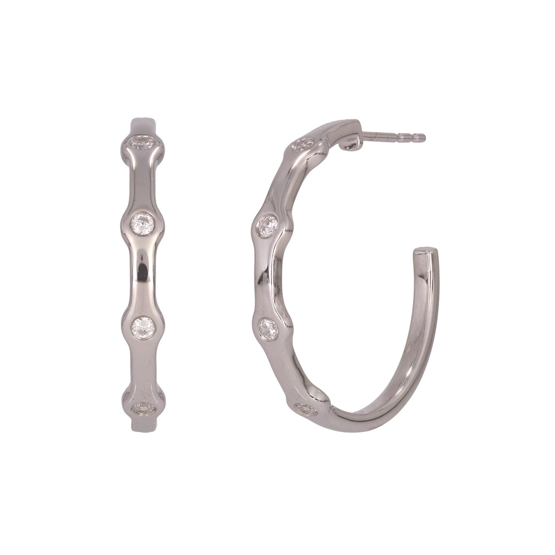 14k Solid White Gold Hoops