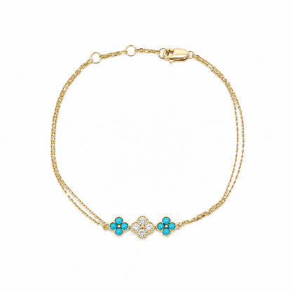 BR402708. 14k Solid Gold Diamond and Gemstone Fancy Flower Bracelet