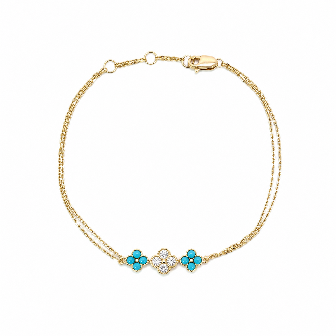 BR402708. 14k Solid Gold Diamond and Gemstone Fancy Flower Bracelet