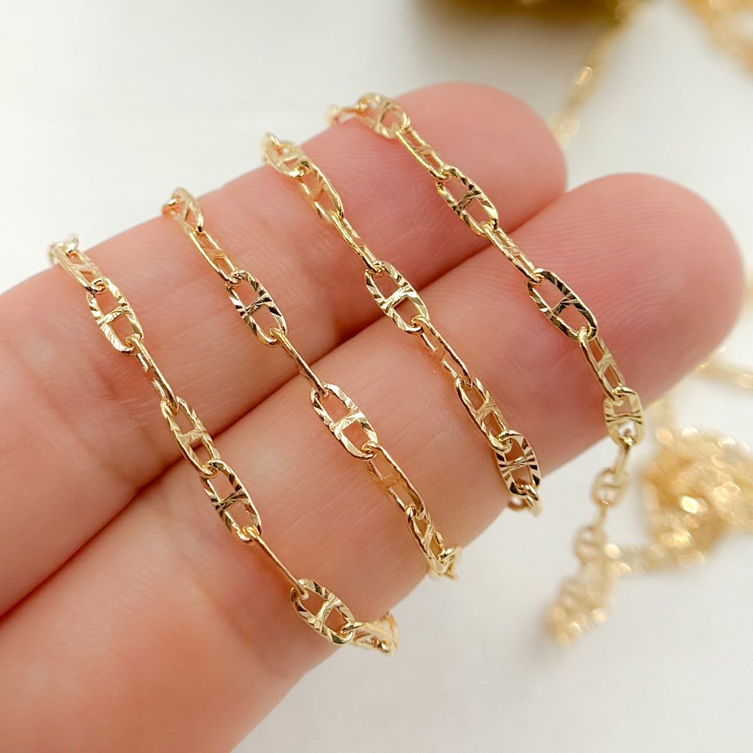 V249GF. 14K Gold Filled Diamond Cut Marina Link Chain