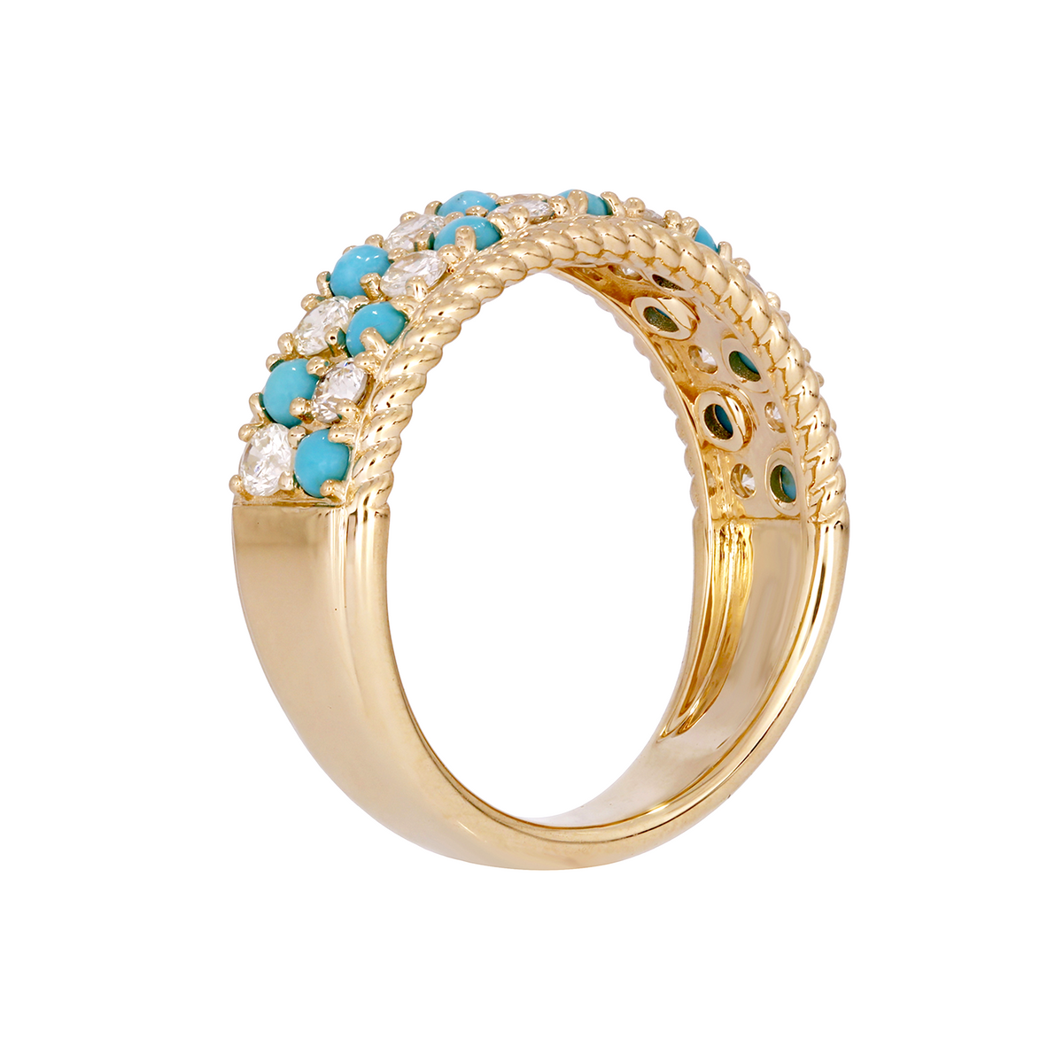 Gold Diamond and Turquoise Band Ring