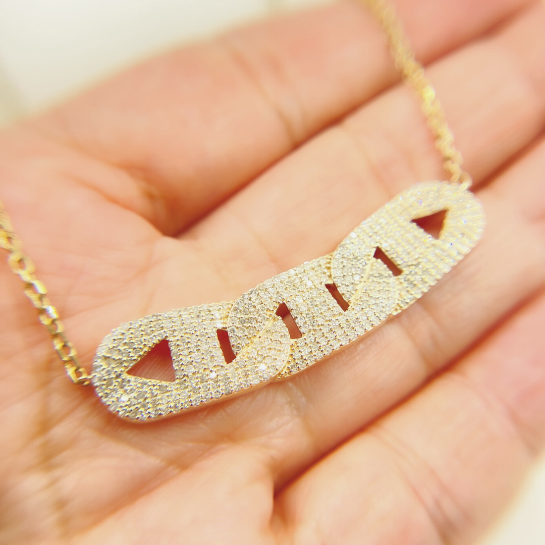 14k Solid Gold Diamond Marina Cable Link Necklace with Extension. NFM71183