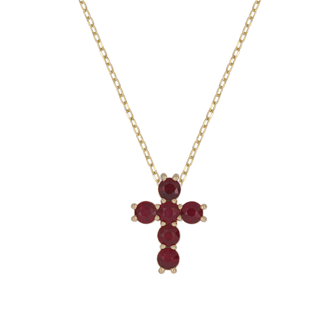 CP97251. 14k Solid Gold Gemstone Cross Necklace