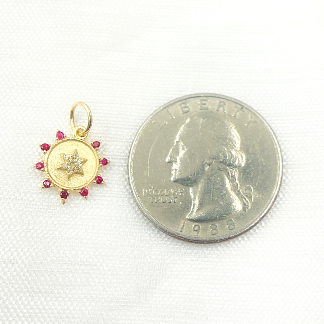GDP442. 14K Solid Gold Diamond Circle Charm with Star