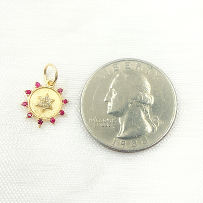 GDP442. 14K Solid Gold Diamond Circle Charm with Star