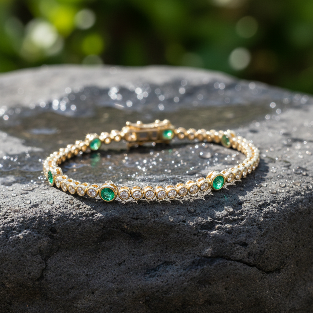 BTL65393EM. 14k Solid Gold Diamond and Gemstone Tennis Bracelet