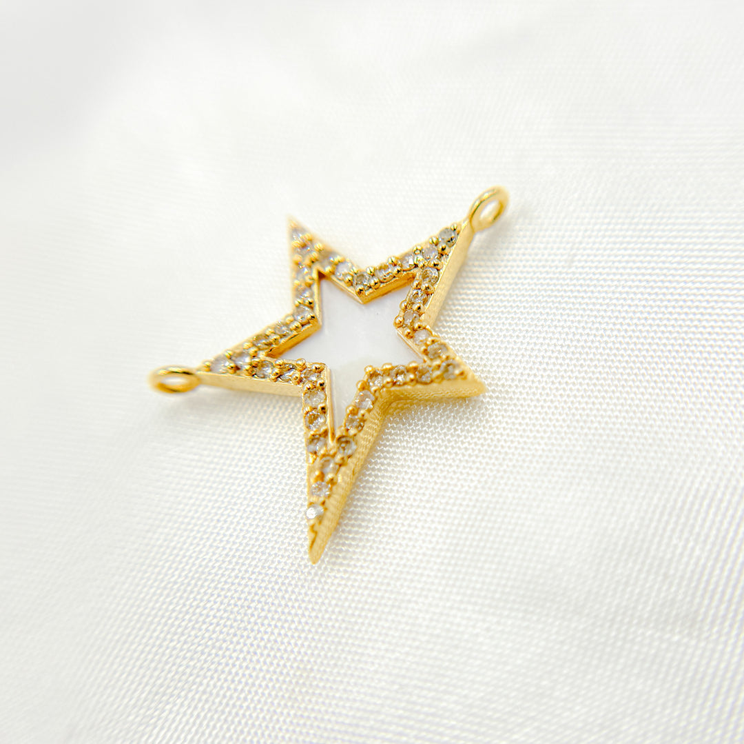 14k Solid Gold Diamond & Mother of Pearl Star Charm. GDP667