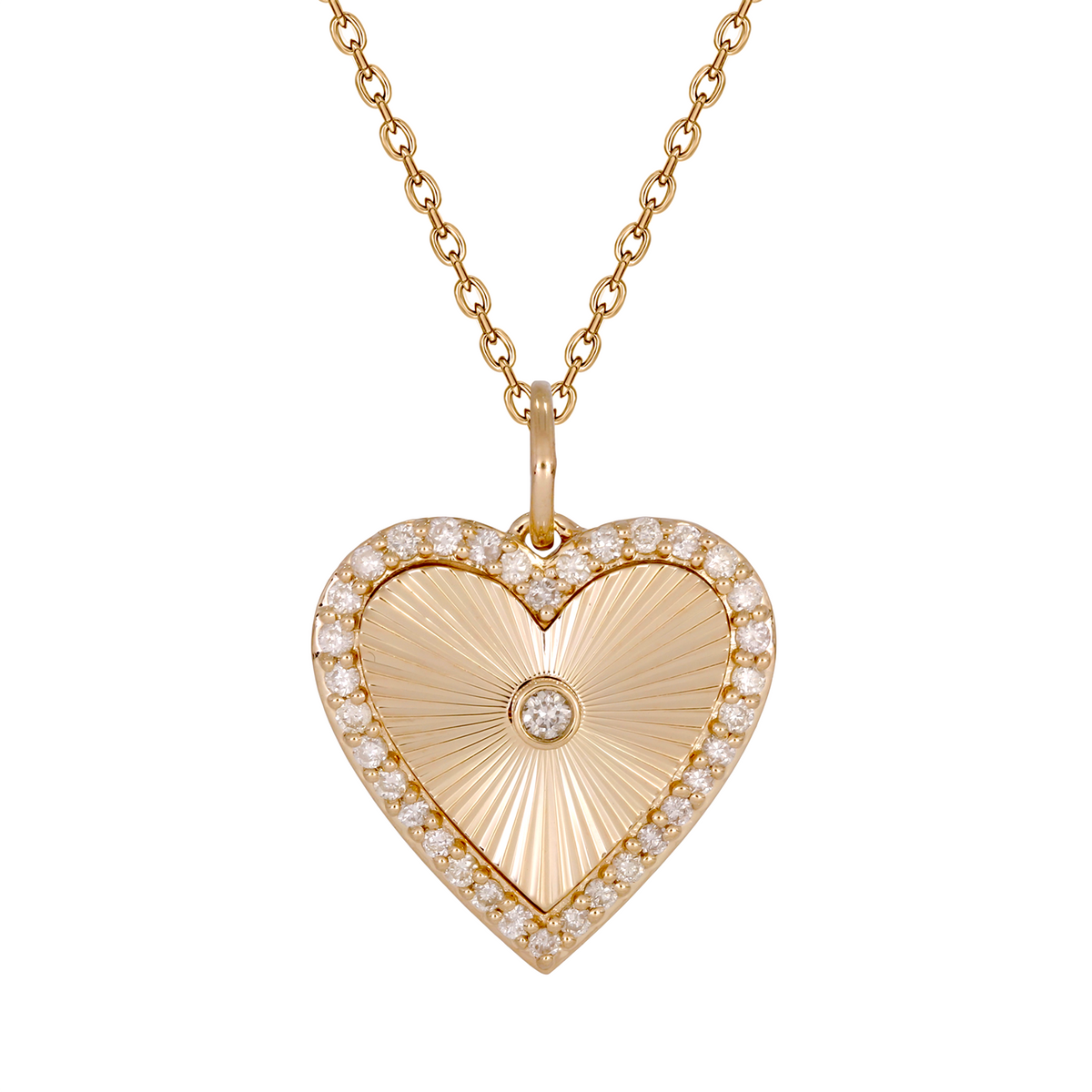 14K Solid Gold Diamond Heart Shape Necklace