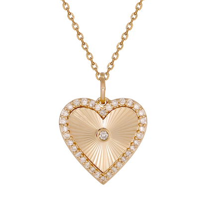 14K Solid Gold Diamond Heart Shape Necklace
