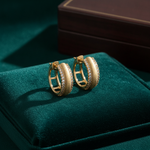 Load image into Gallery viewer, EHD57280. 14K Solid Yellow Gold Diamond Hoop Earrings
