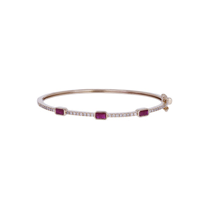 BNG68670. 14K Solid Gold Diamond and Gemstone Bangle