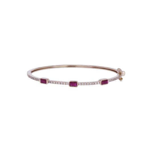 BNG68670. 14K Solid Gold Diamond and Gemstone Bangle