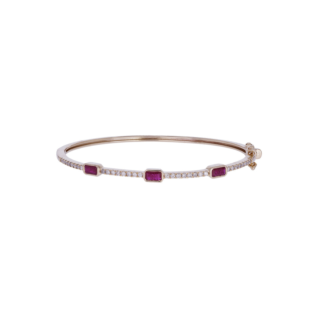 BNG68670RU. 14K Solid Gold Diamond and Ruby Bangle