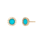 Load image into Gallery viewer, EFC53243TQ. 14K Solid Yellow Gold Diamond and Turquoise Round Stud Earring