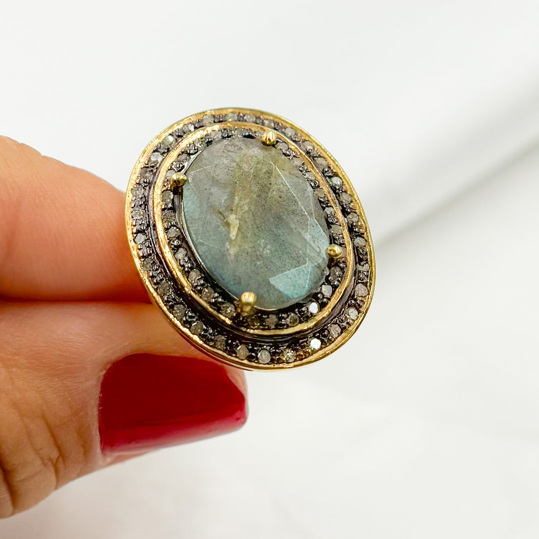 DE016. Diamond Sterling Silver Labradorite Oval Ring