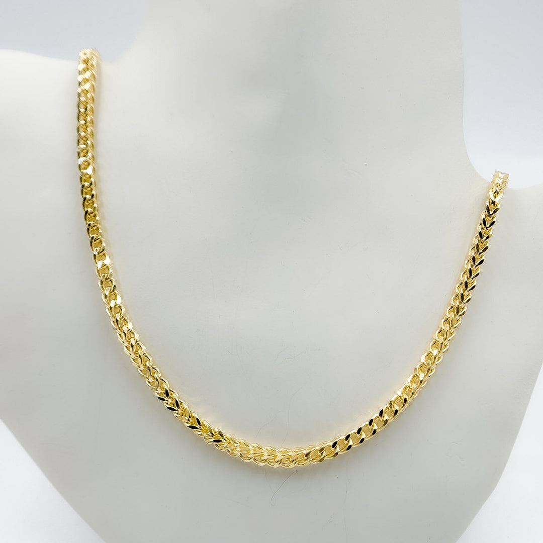100HVI2004000. 14K Solid Yellow Gold Franco Hollow Chain Necklace