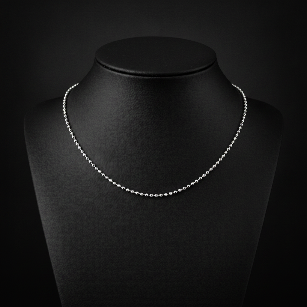 200CPBBWG. 14K Solid White Gold Ball Necklace