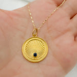 Load image into Gallery viewer, 14K Solid Gold Gemstone Circle Charm. GDP303
