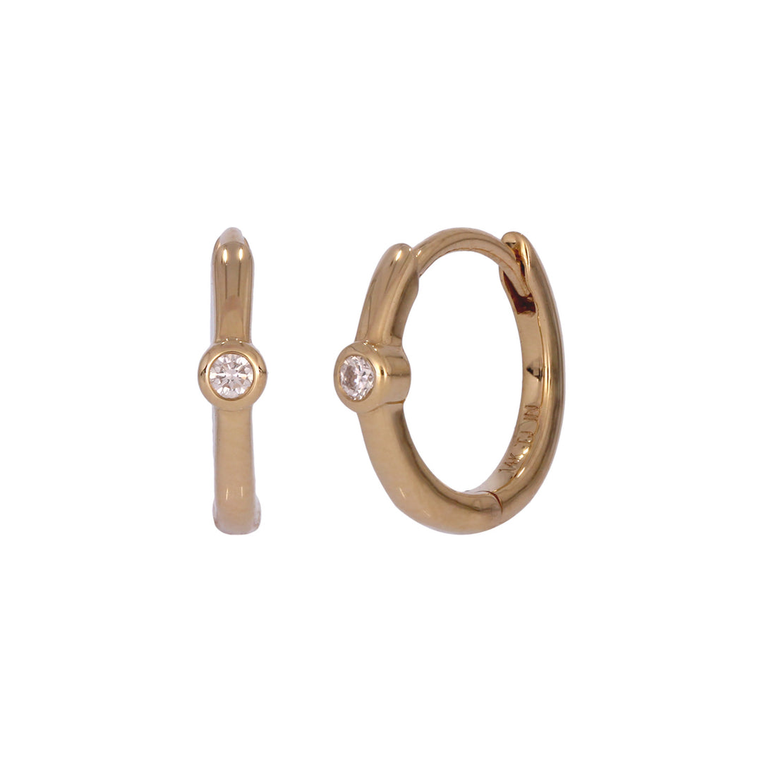 EHA57583. 14K Solid Yellow Gold Diamond Huggies Earrings