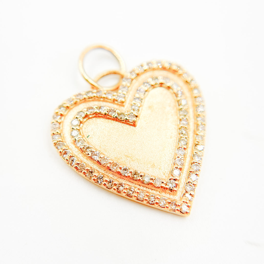 GDP141. 14K Solid Gold with Diamonds Heart Shape Charm