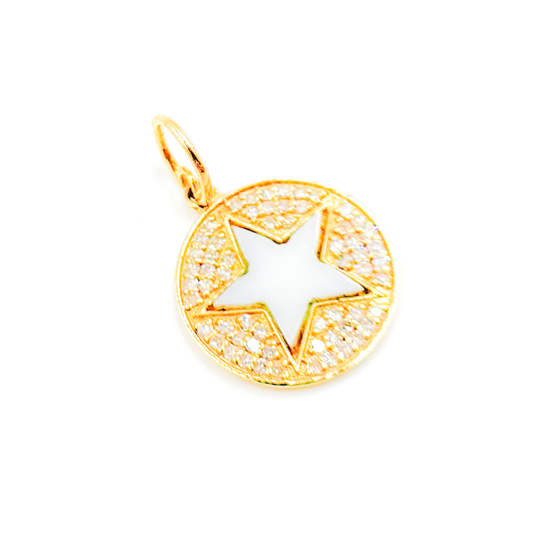 14K Solid Gold Diamonds Round Star Pendant.
