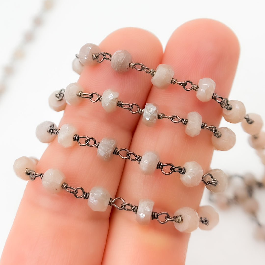 CMS35. Coated Peach Moonstone Wire Chain