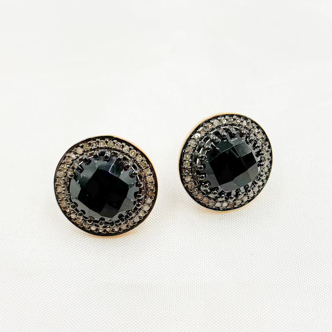 DE043. Diamond Silver Gemstone Round Studs