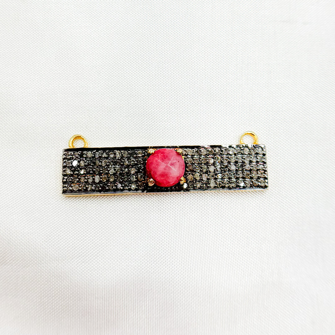 DC10. Silver Diamond and Gemstone Rectangle Connector