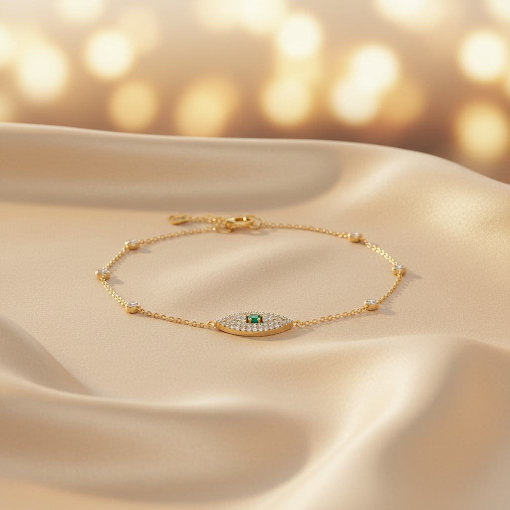 BR401077. 14k Solid Gold Diamond and Gemstone Eye Bracelet