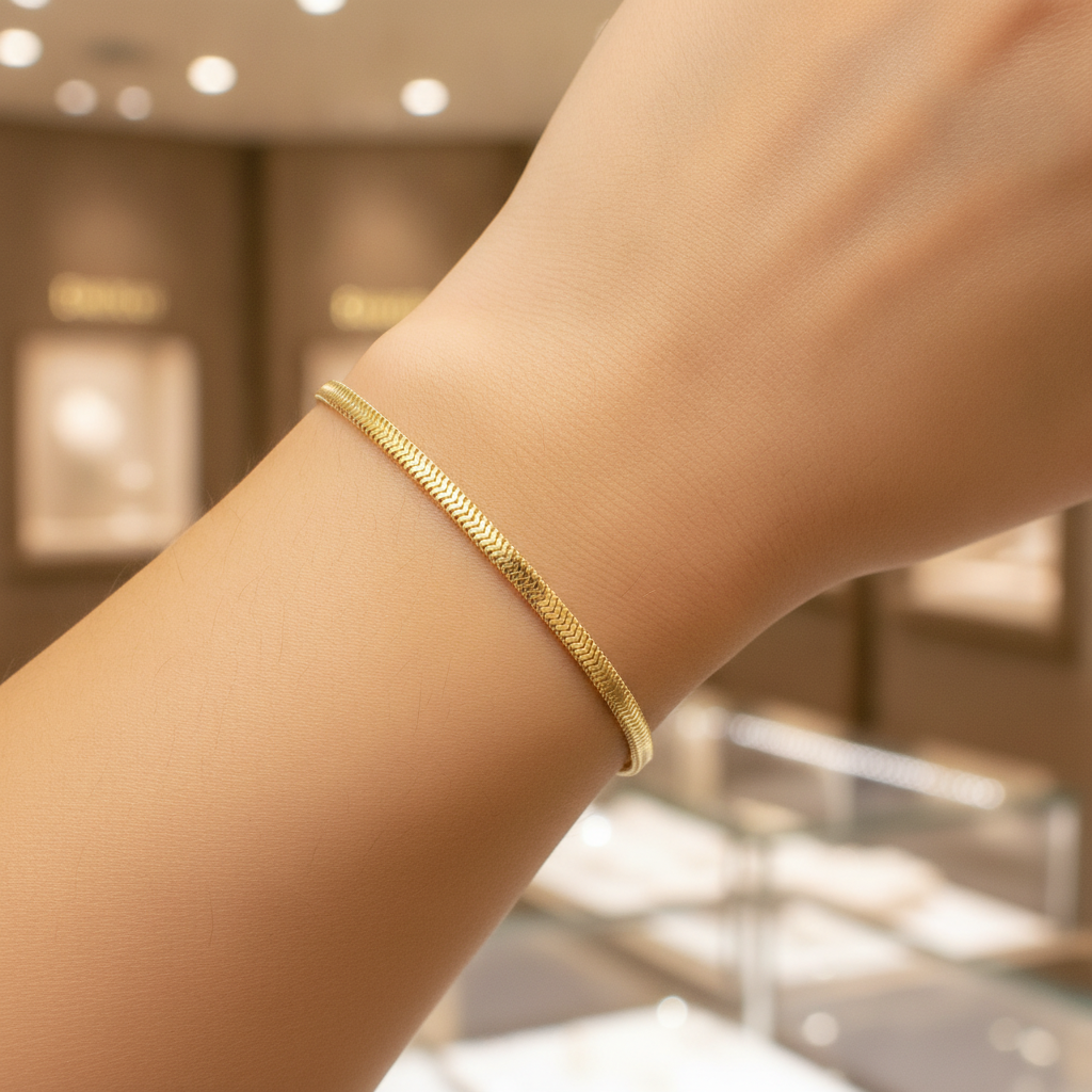 290J02RUMBABR. 14K Solid Gold Flat Snake Bracelet