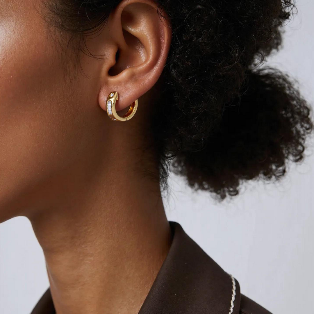 14K Solid Rose Gold Diamond Hoop Earrings
