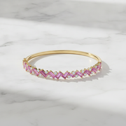 BNG68665PS. 14K Yellow Gold Baguette-Cut Pink Sapphire & Diamond Bangle